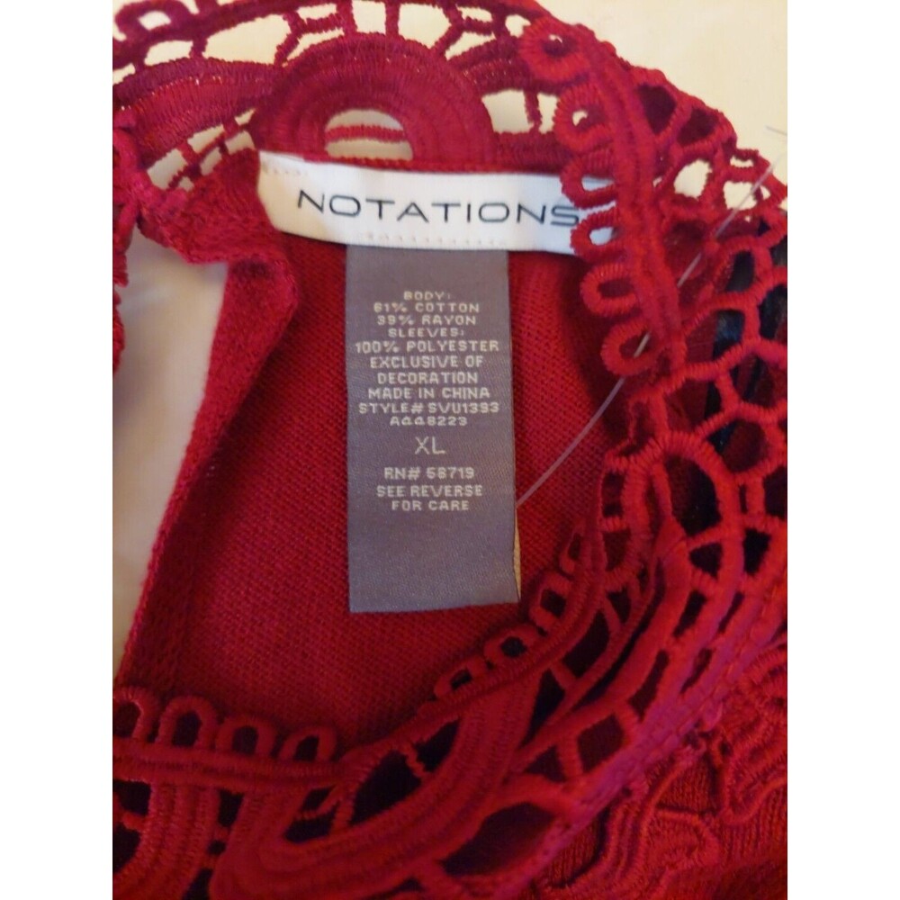 Notation Maroon Shirt Lace Collar With Sheer Sleeves Top XL Whimseygoth Sweater - Picture 5 of 7